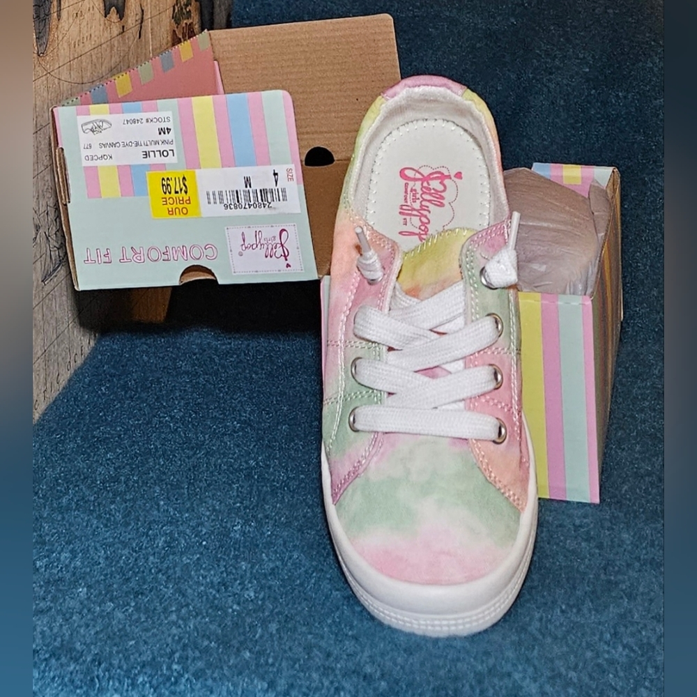 Jellypop Big Girl Size 4 Lollie Pink Multi Tie Dye Canvas Comfort Fit